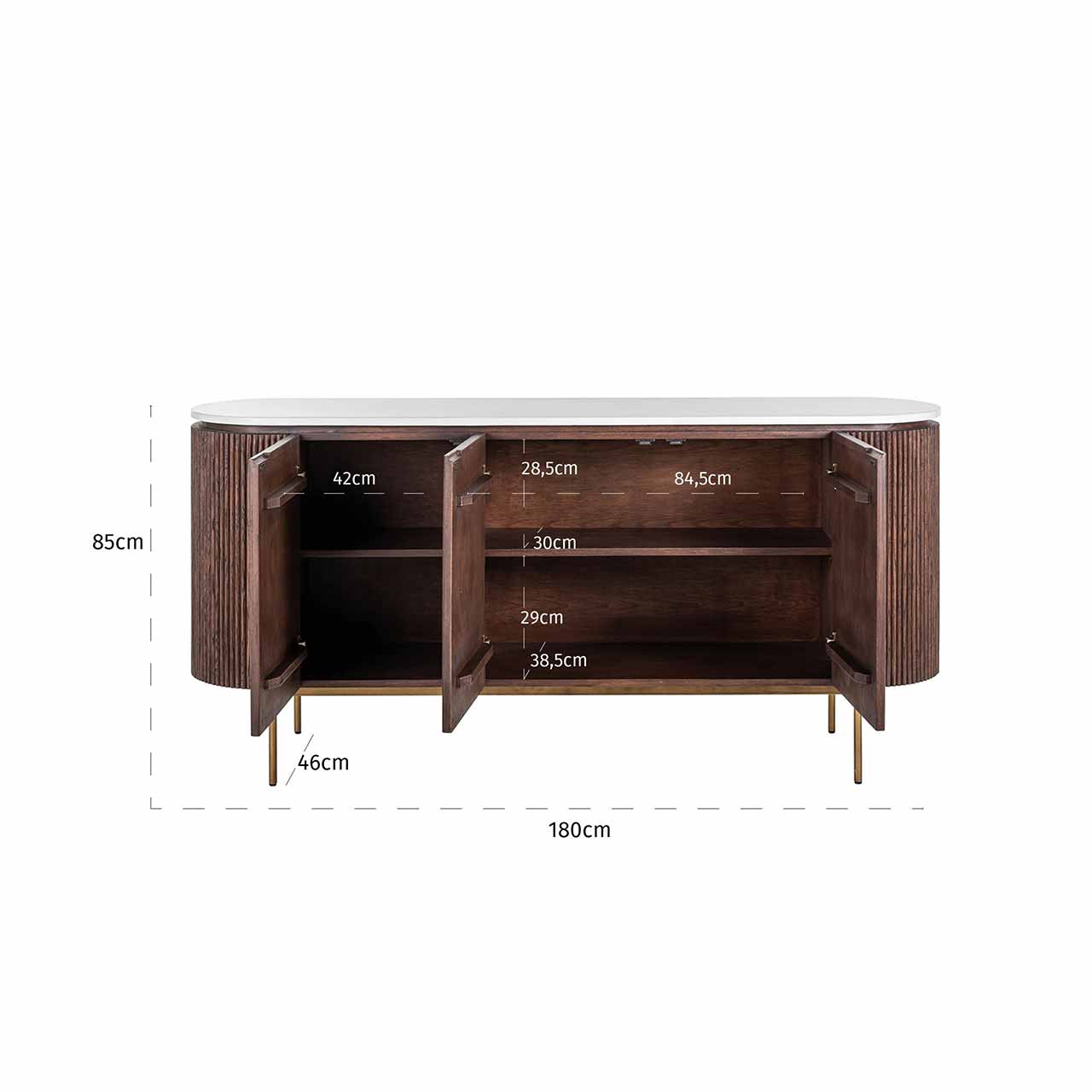 Barkley | Sideboard Barklex mit 3 Türen (brushed gold)